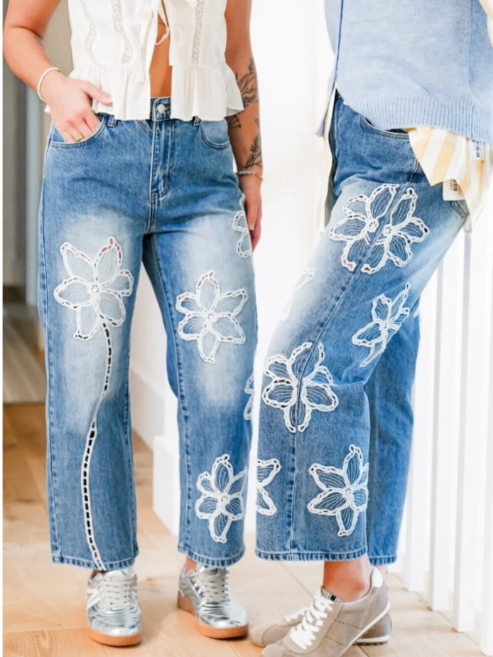 150 The Lily Bloom Floral Embroidered Straight Leg Jeans
